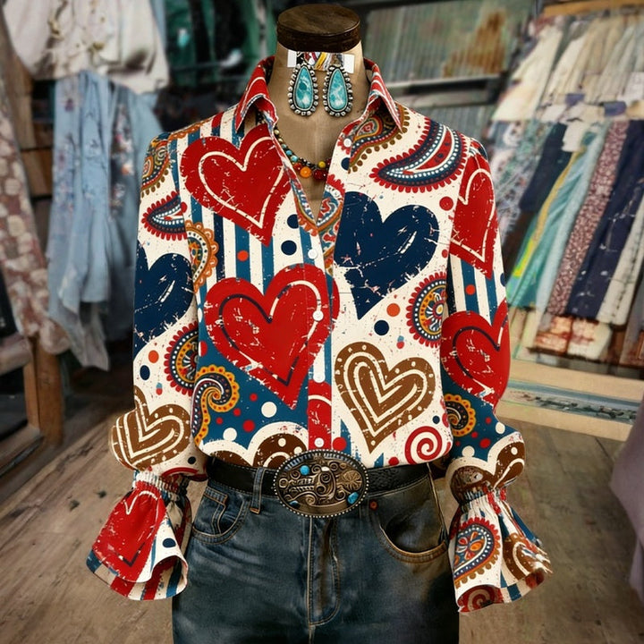 Chemiser Vintage À Imprimé Cœur