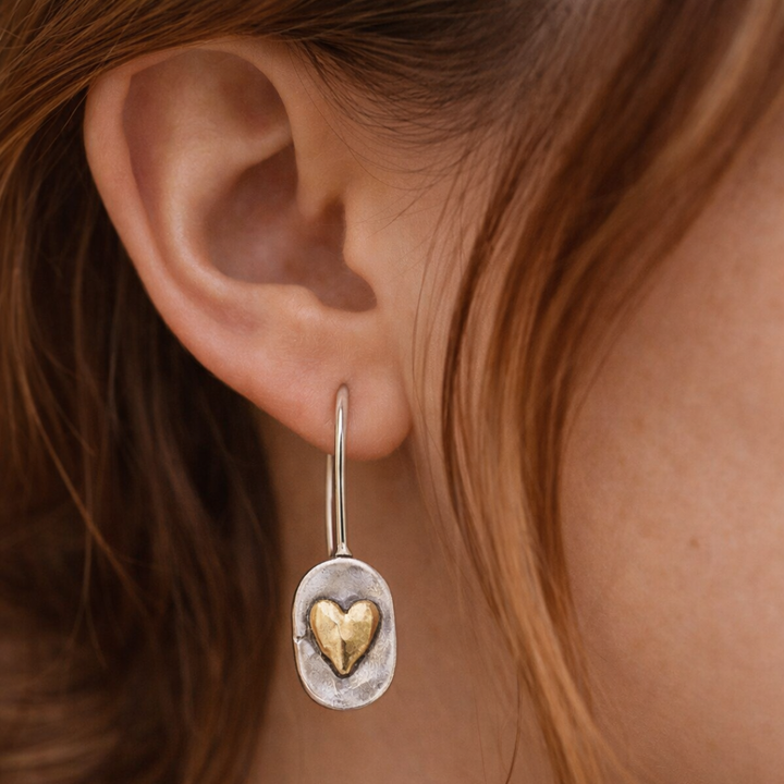 Boucles d’oreilles en argent et or – Cœur minimal
