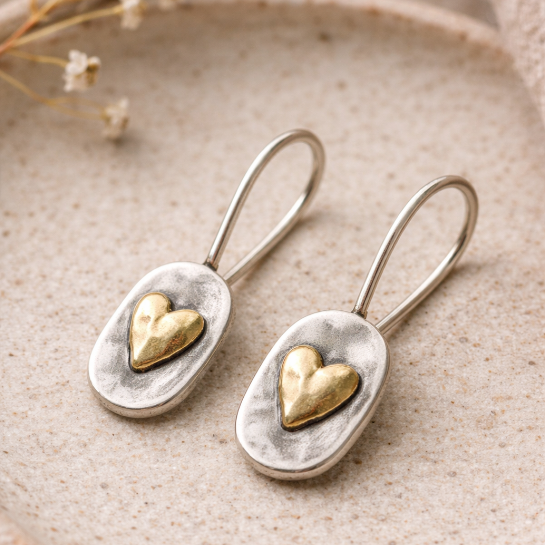Boucles d’oreilles en argent et or – Cœur minimal