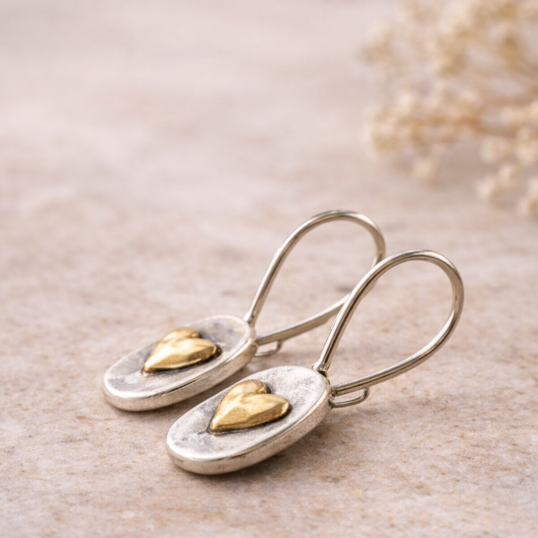 Boucles d’oreilles en argent et or – Cœur minimal